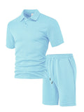 Men's Solid Shortsleeve Polo Shirt & Drawstring Waist Shorts Set